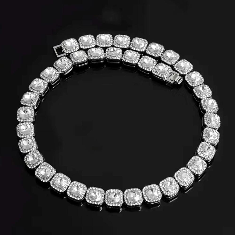 Unisex Icy Square Rhinestone Necklace